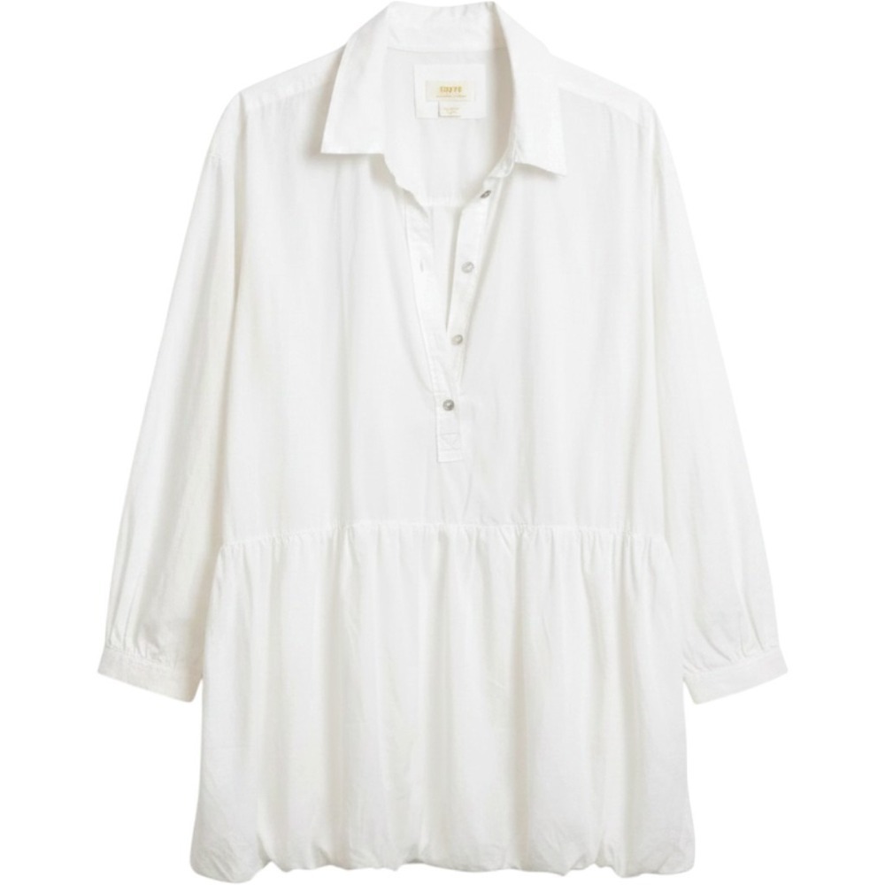 Maeve Anthropologie Tunic Dress Womens Medium White Excellent Bubble Hem Cotton